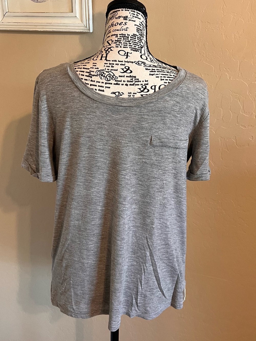 Gianni Bini Grey Short-Sleeve Tee with White Lace Back